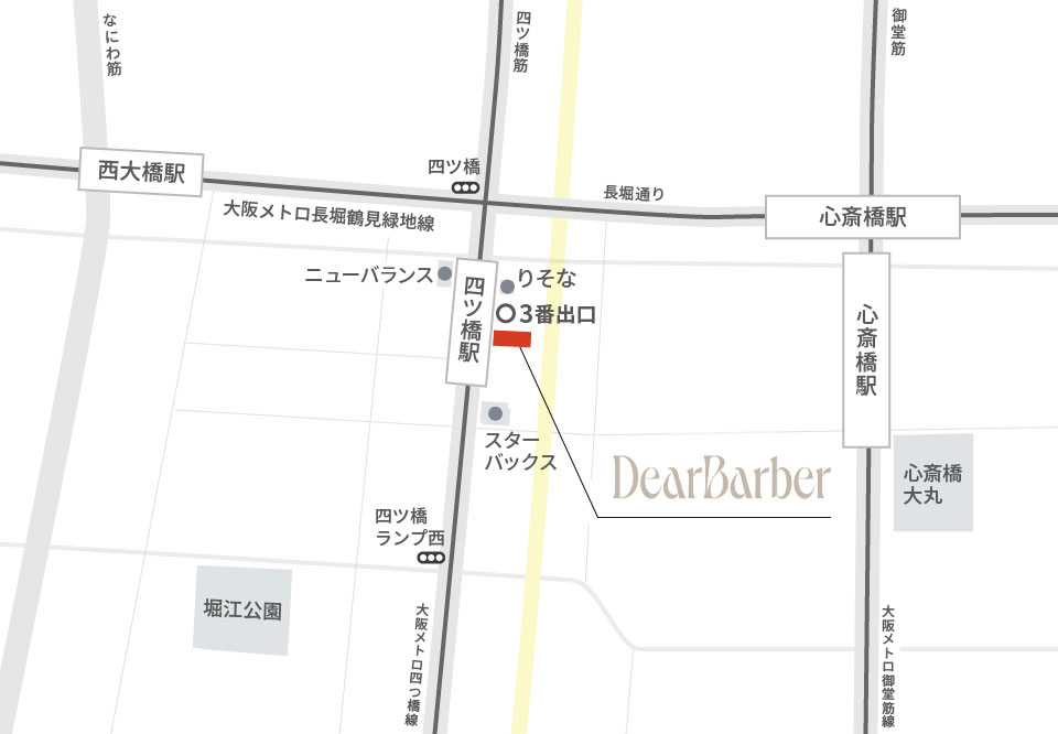 DEAR BARBER(ディアバーバー)四ツ橋店のマップ